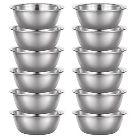 mekueeex Set of 12 Stainless Steel Mixing Bowls, Nesting Metal Prep Salad Bowl Bulk Kitchen Large Reusable Baking Food Container for Hotel Restaurant Home Cooking, Silver(8.66 x 3 Inch)