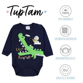 TupTam Long Sleeve Baby Bodysuit - Soft Bodysuit Baby Pack of 5 Made of Cotton, Plain Colours, Oeko-Tex Certified, Colour: Mix 9, Children's Size: 74