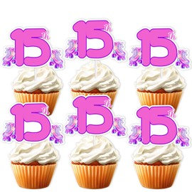 18pcs Pink Glitter 15 Roller Skates Dessert Cupcake Topper Boy Girl Fifteen Years Happy Birthday Party Decorations 80s 90s Retro Hip Hop Roller Skating Theme Decor Supplies
