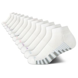 Nautica Women's Quarter Cut Moisture Control Athletic Socks with Cushioned Comfort (12 Pack), Size 4-10, All White