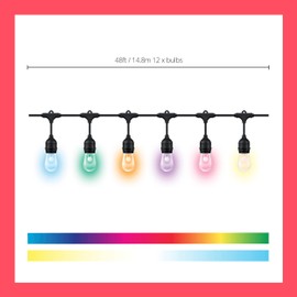 WiZ 48FT RGB WiFi Color String Lights - Outdoor - 16 Million Colors - Adapter Included - Control with Voice or App - Compatible with Alexa, Google Assistant, and Siri Shortcuts, No Hub Required