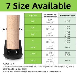 7/8" Chair Leg Tips Caps, Non-Slip Rubber Leg Tips, Stool Leg Protectors Cap, Folding Metal Chair Leg Tip Replacement, Chair Leg Floor Protectors Round Black, 12 Pack