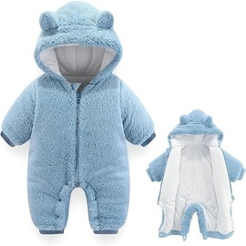 AiWMGL Baby Bear Onesie Outfit Suit Newborn Fleece Jumpsuit Romper Hooded Warm Winter Snowsuit Clothes Boy Girl 0-12 months (3-6 Months, Thick - Blue)