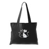 Cute Cat Tote Bag Black, Silver Metallic Print, Cat Gifts