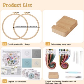 Embroidery Kit for Beginners,4 Sets Embroidery Kits for Adults,Full Embroidery Hoop Kit with Needles and Thread Included Cross Stitch Kit Easy to Follow Instruction and Video (Skill Practice + Flora4)