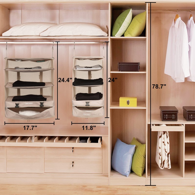 TABITORA Portable Hanging Travel Shelves Bag Packing Cube Organizer Suitcase