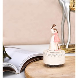 Music Box Sculpted Hand-Painted Embracing Mother & Daughter Musical Figure Warm Birthday Festival Gift for Mom/Daughter