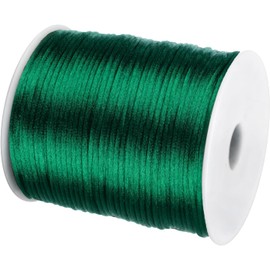 FQTANJU 2mm Nylon Satin Cord, 100 Yards Nylon Cord Satin String for Bracelet Jewelry Making Silky Rattail Macrame Trim Cord Necklace Bulk Beading Thread Kumihimo Chinese Knot Craft (Dark Green)