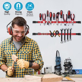 Rechabite 4 Pieces 24" Magnetic Tool Holder Strip, Red Magnet Bar, Metal Tool Organizer Rack for Garage Organization, Easy To Install in Workshop, Mounting Screws Included