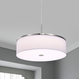 Pendant Light, Brushed Nickel Drum Linen Fabric Shade, 20 inch 42watts LED 2000 lumens 3000K 4000K 5000K Switchable 90CRI Dimmable, 72 inch Hanging Cable, Pendant Chandelier for Kitchen Island