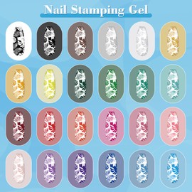 Biutee Nail Stamping Gel Polish 24 Colors Stamp Polish Gel 0.17 Fl Oz UV LED for Nail Art Stamping Plate Stamper Soak Off Printed DIY Nail Art Design 5ML