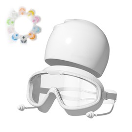 HSTWODE Swimming Goggles with Prescription 180° Panorama Swimming Goggles, Glasses Case, Swimming Cap, 10 Sets Nose Clip Earplugs, Adult Anti-Fog UV Protection Swimming Goggles (White, -2.5)