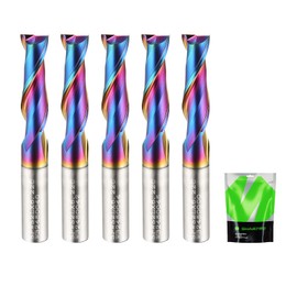 SHARPRO Upcut Spiral Router Bit Set 1/4 Inch Shank 1/4 Inch Cutting Dia. 22mm CL. 50mm OVL. Quark Smooth Coating Up Cut Solid Carbide CNC Bit, Ideal for Wood Cutting, Slot Mortise, Engraving（5PCS）