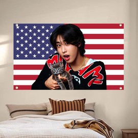 SKZ Han With A Kitten American Flag 3x5ft K-Pop Flag, K-Pop Merchandise, Fan Gifts, Wall Hanging, Room Decor, Wall Hanging, Fan Art