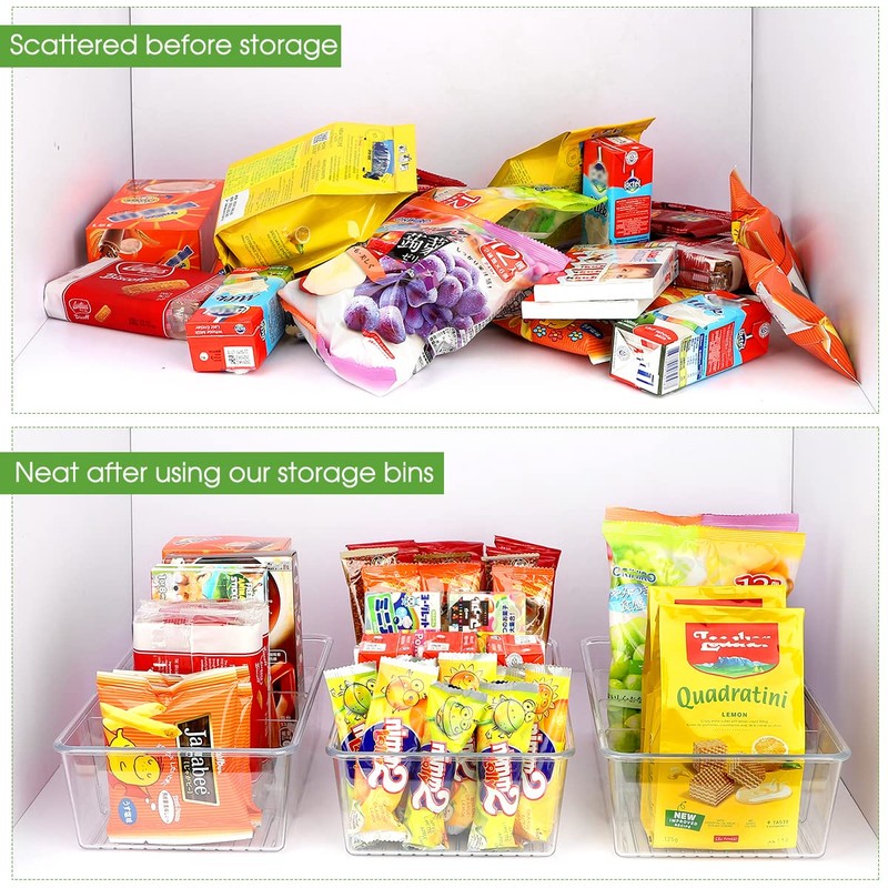 6 Pack Food Storage Organizer Bins Clear Plastic Removable Snack