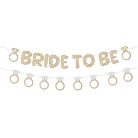 Bride to Be Banner and Diamond Ring Banner Glitter for Bridal Shower Decorations Bachelorette Party Banner for Engagement Wedding Party Decorations(Champagne Gold)
