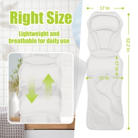 Full Body Bath Pillow for Tub - Extra Long & Thick Tub Pillow with Head, Back & Lumbar Support, 168 Non-Slip Suction Cups, Soft 5D Mesh Spa Cushion, Fits All Tubs-Gift for Soaking