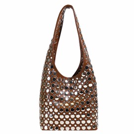 Ansseng Women's Vegan Leather Studded Shoulder Bag, Y2K Purse, 90s Punk Hobo Bag, 2025 Fashion Purse (Brown)