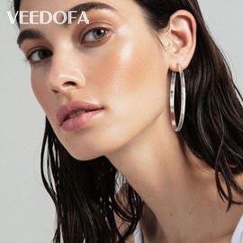 VEEDOFA Large 14K Real Gold Plated Drop Earrings for Women 925 Sterling Silver Drop Earrings Hypoallergenic Lightweight Wide Thick Hoops Earrings for Women, Copper, No Gemstone