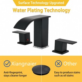 Bathroom Faucets 8 Inch Widespread Bathroom Sink Faucet Two Handles Black Bathroom Faucet 3 Hole Waterfall Faucet Bathroom Vanity Faucet Sink Faucet for 3 Hole with LED Light with Pop Up Drain