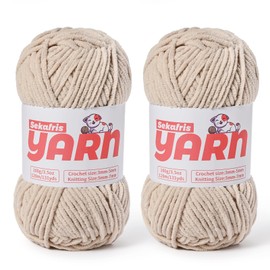 Plush Chunky Chenille Yarn for Crocheting, Soft Fluffy Velvet Yarn for Crocheting Amigurumi, Fuzzy Baby Blanket Knitting 200g/262yds Bulky（2 Light Khaki）