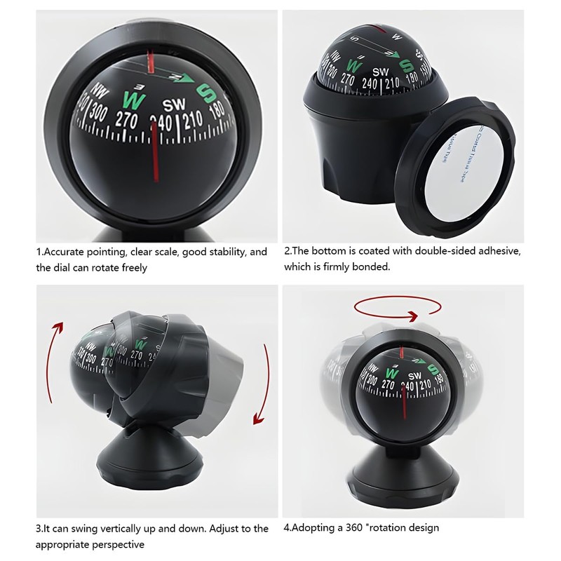 XINLIYA Car Compass, Vehicle Compass Ball with Bottom Stick, Dash