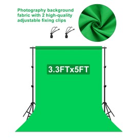 PULUZ 3.3x5FT Photography Backdrops,Green Screen Backdrop Kit with 4 Fixing Clip,Encryption Thickening Backdrop for Party Decor Video Studio Calls Streaming Gaming VR Photoshoot