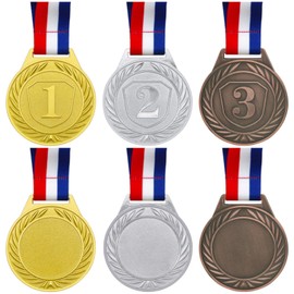Medals for Children, 3 Pieces Gold Sliver Bronze Metal Medal Olympic Decoration Sports Day Medals with Ribbon Necklace for Sports Day Prizes, Gymnastics Competitions, Party Gifts, Kids Adults