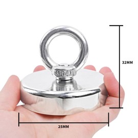 Neodymium Fishing Magnet - Super Strong 0-19kg Magnet with Eye Bolts - Ideal for Magnet Fishing, Hoisting, Hanging - Round Magnetic Retrieval Tool