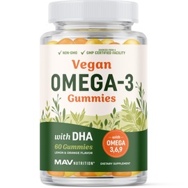 Omega 3 6 9 + DHA Gummies | Plant-Based Triple Omegas from Algae & Chia Seed Oil | with 50mg of DHA | Vegetarian, Non-GMO, Gluten-Free, Essential Fatty Acid Supplements for Adults | 60 Gummies