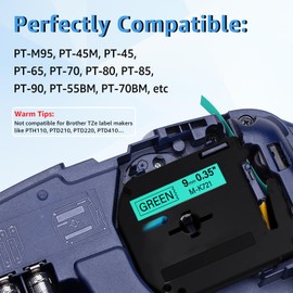 KCMYTONER Compatible for Brother P-Touch M Tape M-K721 MK721 M721 MK-721 Black on Green Label Tape 0.35" (9mm) x 26.2ft for PT-90 PT-M95 PT-70 PT-70BM PT-85 PT-80 PT-45 PT-65 Label Makers, 2 Pack