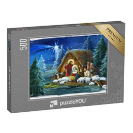 puzzleYOU: Jigsaw Puzzle 500 Piece Traditional Christmas Scene with the Holy Family and Animals - Christianity Puzzle Collection