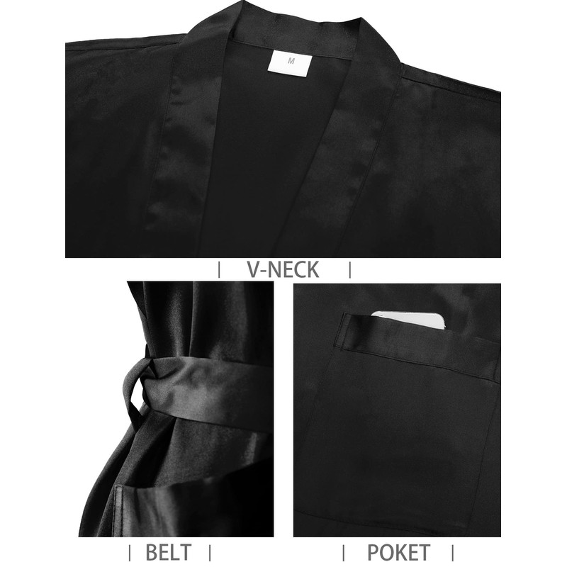 Irdcomps Men's Robes Satin Dressing Gown Silk Kimono Bathrobe Lightweight