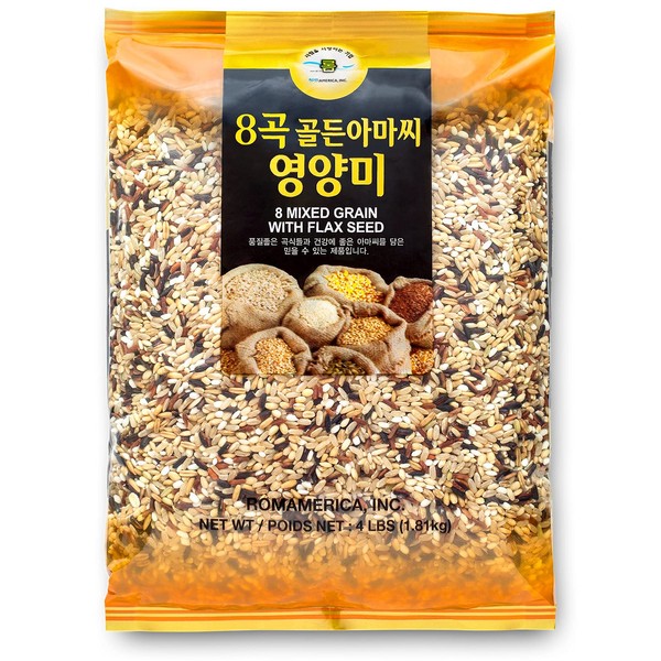 ROM AMERICA 8 Premium Healthy Mixed Grains Rice with Brown Rice, Wild Sweet Rice, Red Rice, Whole Barley, Oat, Brown and White Sweet Rice - 4 Pound (Pack of 1)