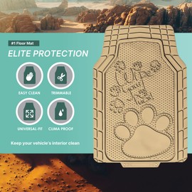 FH Group Car Floor Mats - Adorable Paw Print, Heavy-Duty Rubber Floor Mats for Cars, Universal Fit Full Set, Climaproof Floor Mats, Trimmable Floor Mats Fit Most Sedan, SUV, Truck Floor Mats Beige