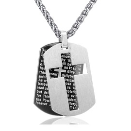 Fusamk Fashion Titanium Steel Lord's Prayer Cross Dog Tag Pendant Necklace