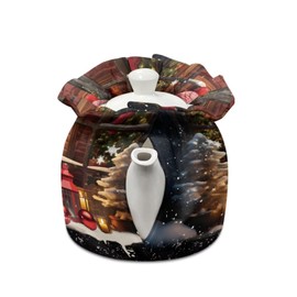 Yewattles Snowman Print Tea Pots Cozy Reusable Durable Teapot Dust Cover Soft Lightweight Fabric Keep Tea Warm for Housewife Mom Friend Home Kitchen Essentials Christmas Decor