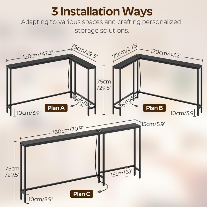 YATINEY Narrow Console Table with Outlets, 70.9" Sofa Table Narrow