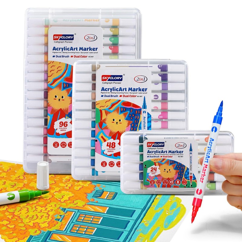 SKYGLORY 96 Colours Dual Brush Tip Acrylic Marker Set, Art