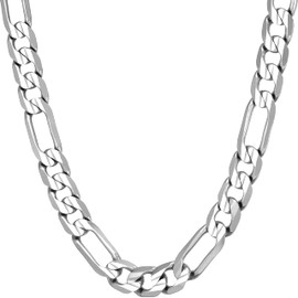 LIFETIME JEWELRY 7mm Figaro Chain Necklace Diamond Cut 24k Real Gold Plated (White Gold, 24 inches)