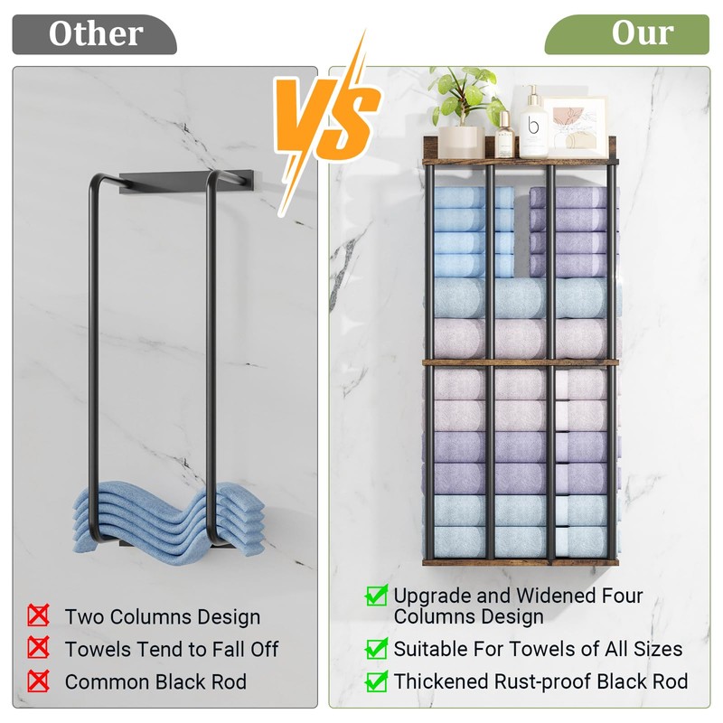 Large Capacity Three-layer Widened Towel Racks for Bathroom Wall Mounted,