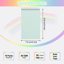 EOOUT 16 Pack Pocket Notebooks Mini Spiral Notebook Memo Pads 3x5 Small Notepads Lined College Ruled Paper, 8 Assorted Colors 50 Sheets Per Notebook for Home, Office, School
