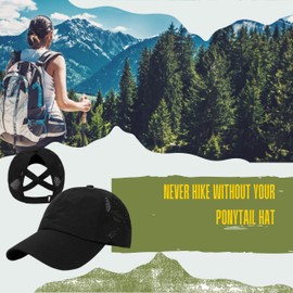 GX TOUR+ Women's Cross Ponytail Cap with Breathable Mesh, Quick Dry, Ponytail Hole, 2 Pack, Pink and Black. Embroidered Heart Insert., Pink/Black