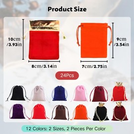 Lyivisk Pack of 24 Velvet Drawstring Bags 12 Colours Soft Pouches for Jewellery Rings Wedding Party Gift Packaging