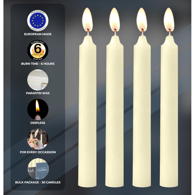 Hyoola Taper Candles - 7 Inch Ivory Dripless, Unscented Dinner
