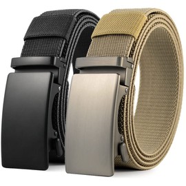 DOOPAI Nylon Ratchet Belt For Mens Stretch Golf Belt Elastic Belt Mens 2 Pack, Adjustable Trim to Fit