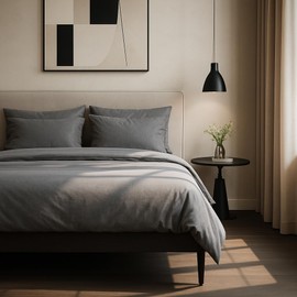 VelvetHome Bed Linen 140 x 200 cm Cotton Grey Oeko-Tex Made in EU 2-Piece Bedding Sets with Zip 1 x Duvet Cover 140 x 200 cm + 1 x Pillowcase 80 x 80 cm