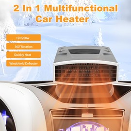 Portable Car Heater,12V Car Heater & Defroster,200W Fast Heating & Cooling Fan,Plug In Car Heater for Windshield Defogger with 360° Rotary Car Heater for Vehicle,Car,RV,SUV (Black&Silver)