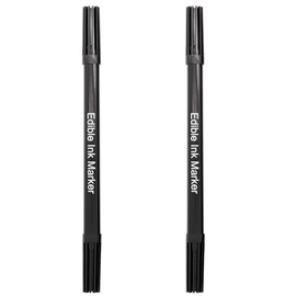 Edible Markers Food Coloring Pens Fine and Thick Tip Food Grade Gourmet Writers for Cookies Fondant Cakes Baking Party Decorating Drawing Writing(Blcak 2PCS)