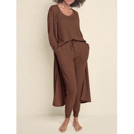 Eurivicy Womens Lounge Set Waffle Knit 3 Piece Pajama Sets Tank Tops Loose Pants with Long Cardigan Loungewear 2024 Brown